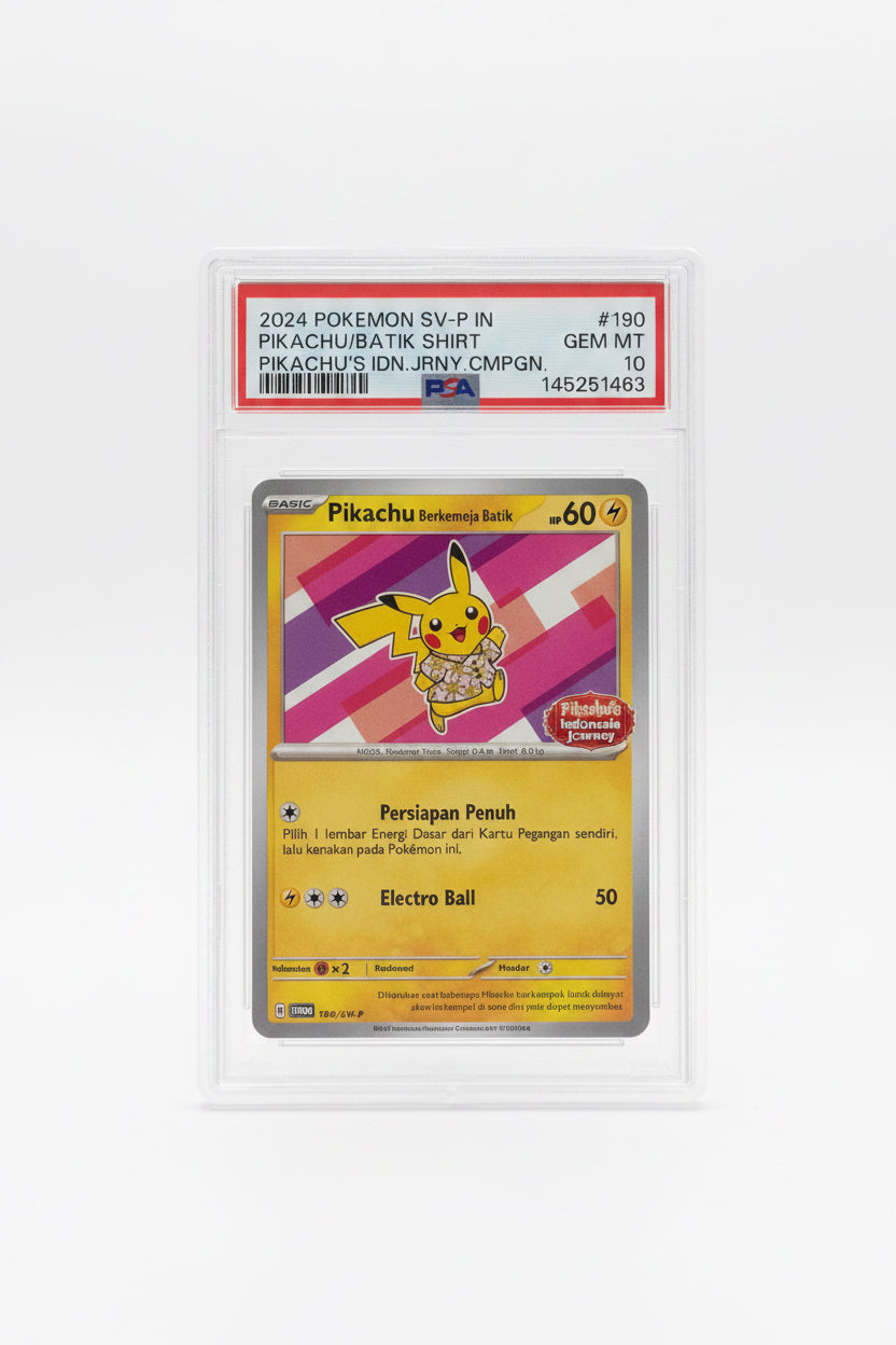 2024 POKEMON INDONESIAN SV-P PROMO #190 PIKACHU IN BATIK SHIRT PSA 10 #190