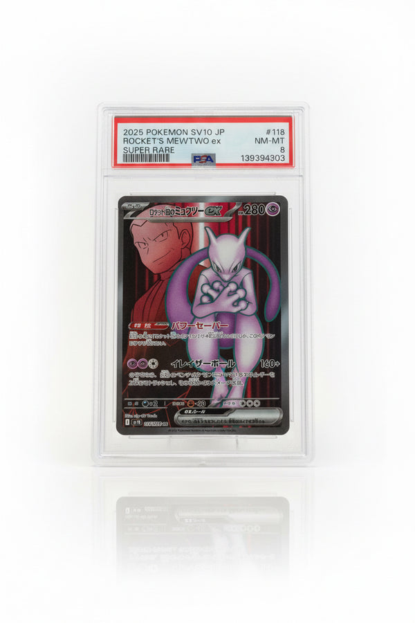 2025 POKEMON JPN GLORY OF TEAM ROCKET SUPER RARE TEAM ROCKET'S MEWTWO EX PSA 8 #114
