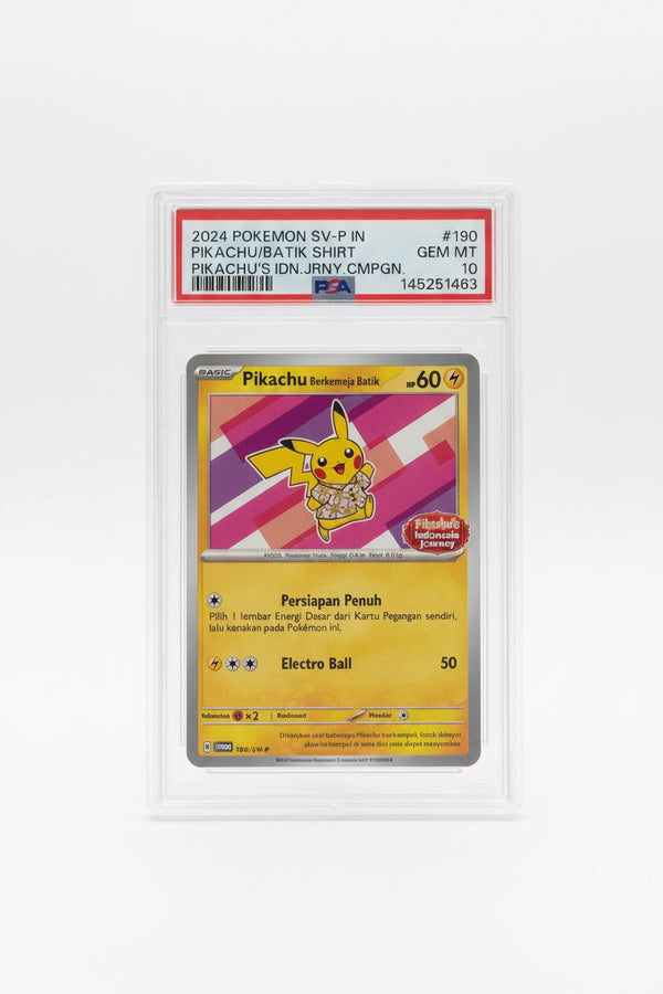 2024 POKEMON INDONESIAN SV-P PROMO #190 PIKACHU IN BATIK SHIRT PSA 10 #190